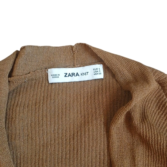Zara Long Brown Open-Front Cardigan Size Small - Picture 5 of 7